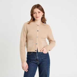 Gilet manches longues taupe femme