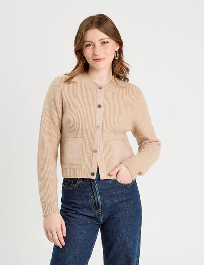 Gilet manches longues taupe femme