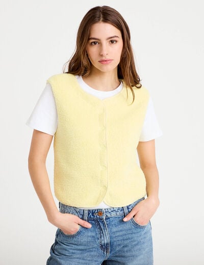 Gilet sans manches effet polaire jaune clair femme