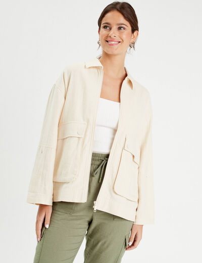 Veste droite zippée ecru femme