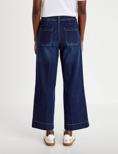 Jean wide leg cropped taille haute denim blue black femme