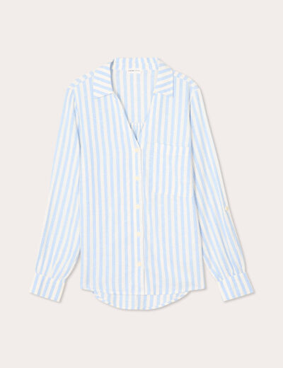Chemise manches longues contenant du lin bleu femme