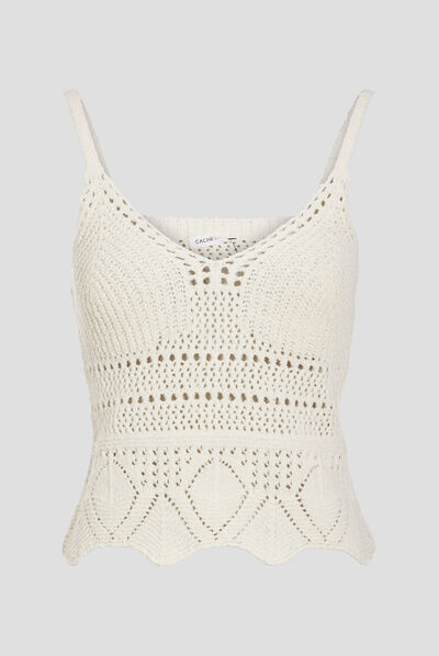 Pull débardeur crochet ecru femme
