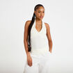 Top cintr&eacute; sans manches avec relief ecru femme