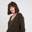 Pull avec col en V vert kaki femme