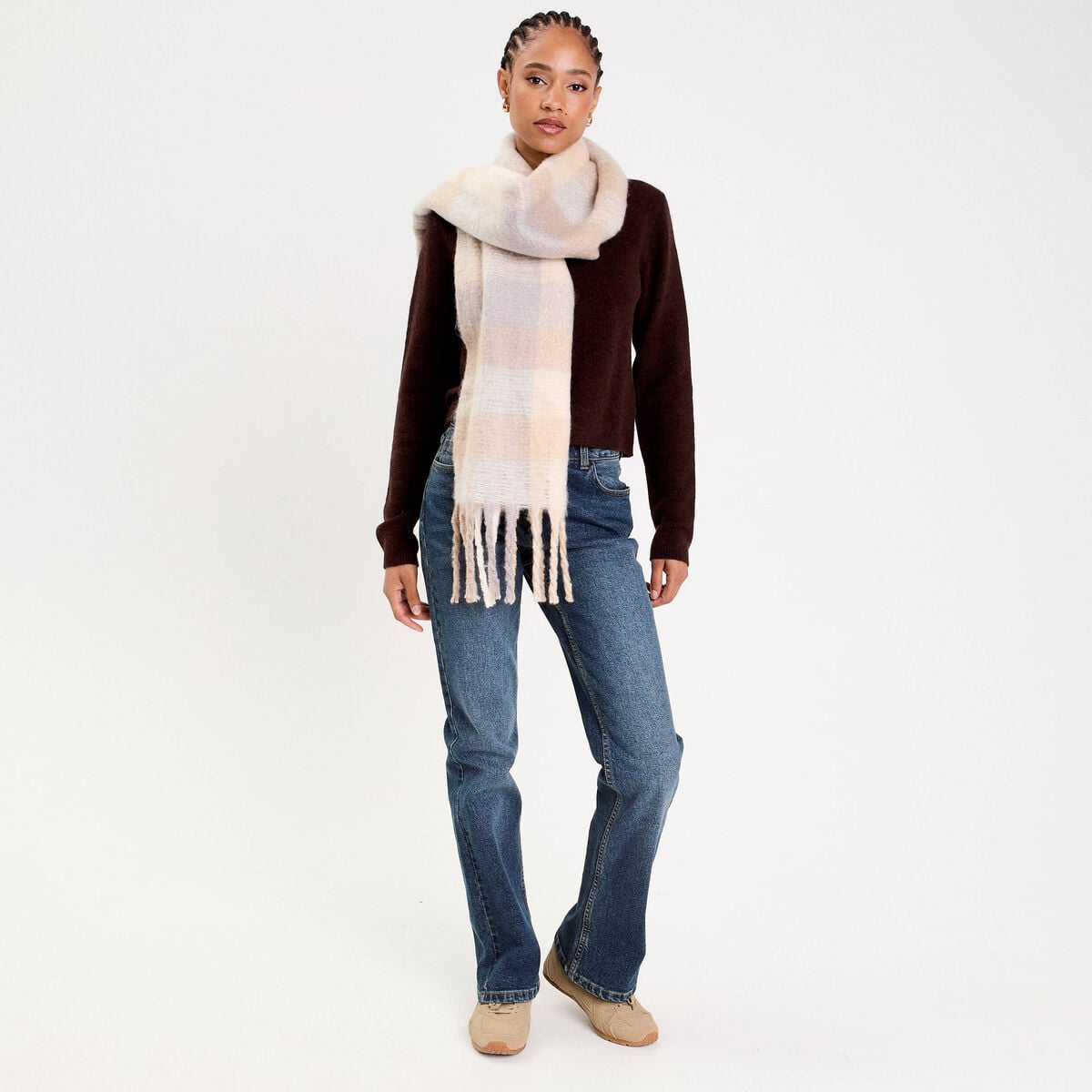 Gilet boutonn&eacute; manches longues marron fonc&eacute; femme