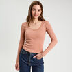 T-shirt manches longues côtelé vieux rose femme
