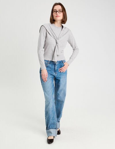 Pull effet 2-en-1 gris foncé femme
