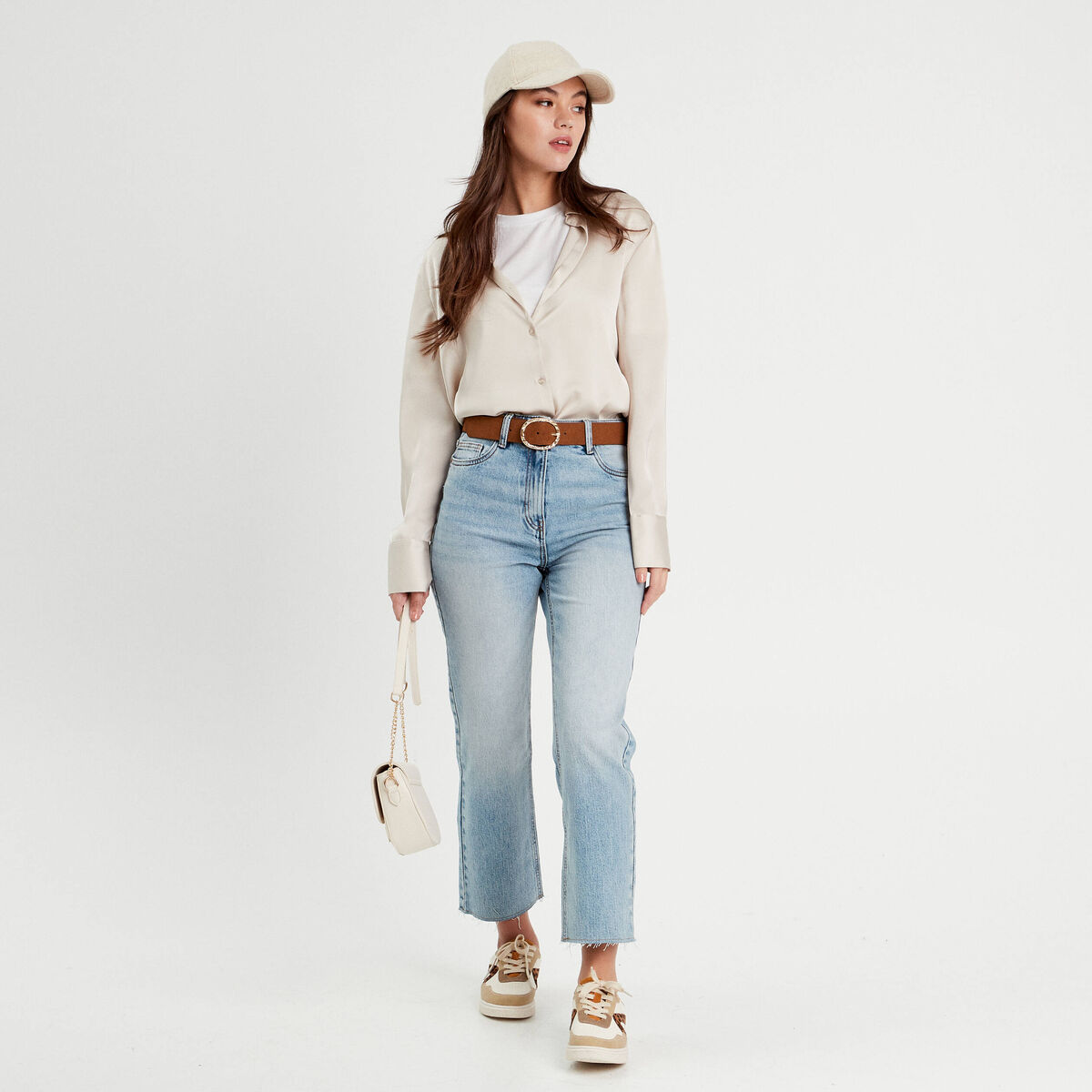 Jeans droit taille haute denim double stone femme