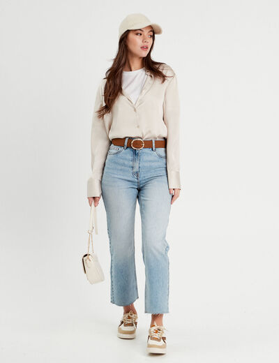 Jeans droit taille haute denim double stone femme