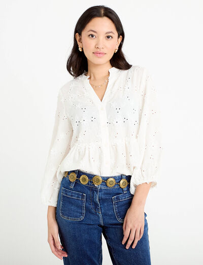 Blouse &agrave; motif en relief ecru femme