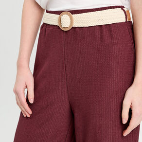 Pantalon large fluide ceinturé prune femme