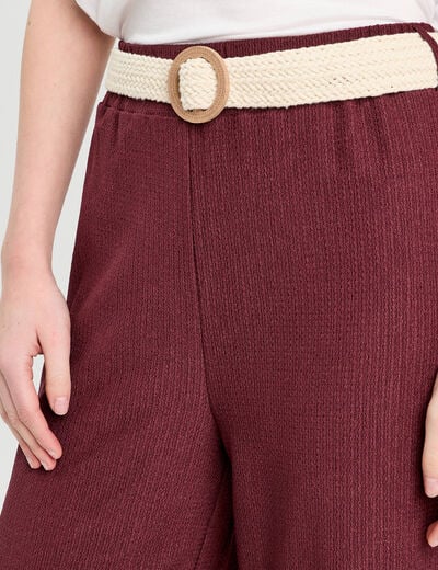 Pantalon large fluide ceinturé prune femme