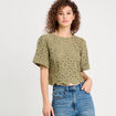 T-shirt macramé col rond vert kaki femme