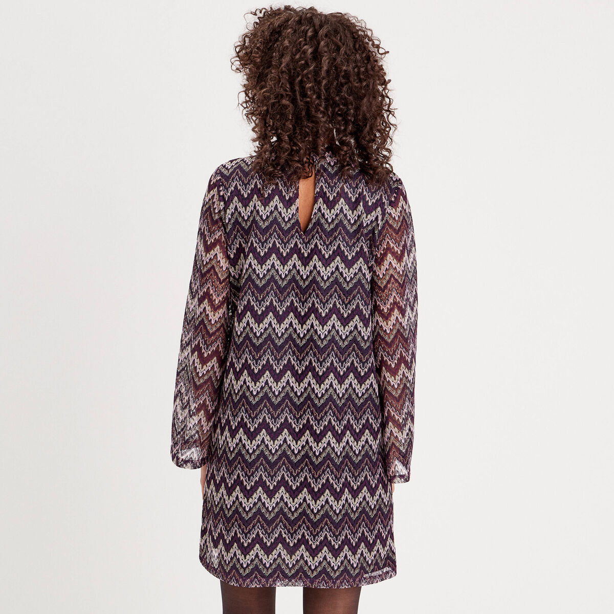 Robe trapèze col montant violet femme