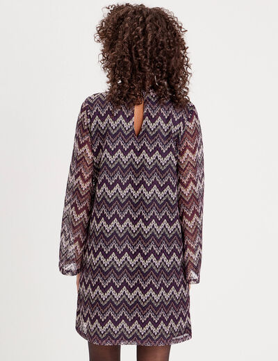 Robe trapèze col montant violet femme