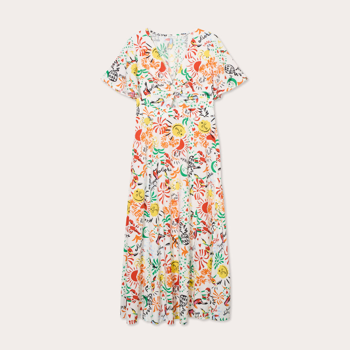 Robe longue évasée col twisté blanc femme