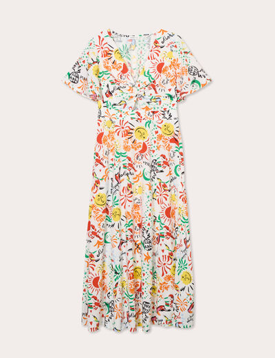 Robe longue évasée col twisté blanc femme