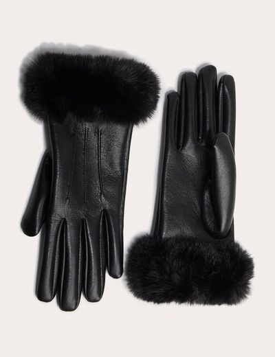 Gants d&eacute;tails fausse fourrure noir femme