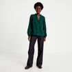 Blouse droite col rond manches longues vert fonc&eacute; femme