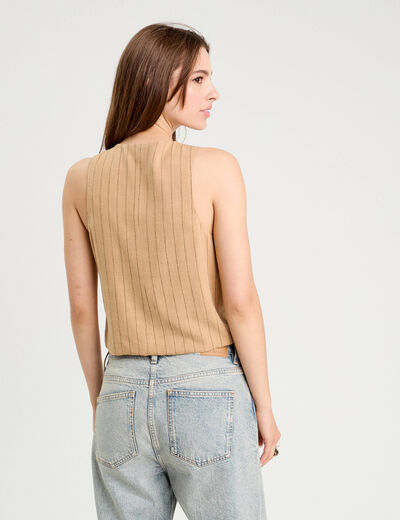 Veston sans manches noué beige femme