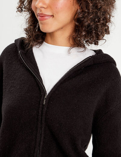Gilet manches longues capuche noir femme