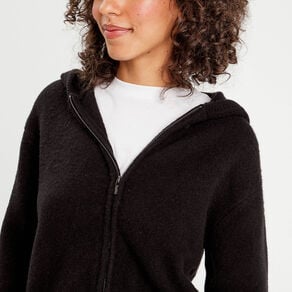 gilet manches longues capuche noir femme Gilet manches longues capuche noir femme
