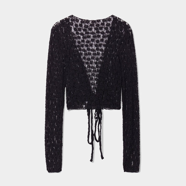 T-shirt dentelle noué noir femme