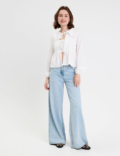 Blouse ajustée manches longues ecru femme