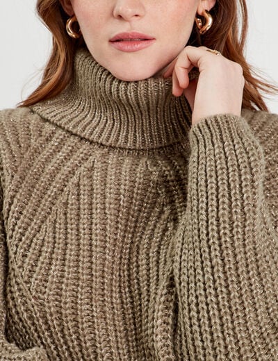 Pull avec col roulé vert kaki femme