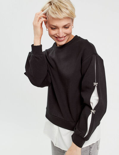 Sweat manches détails bijoux noir femme