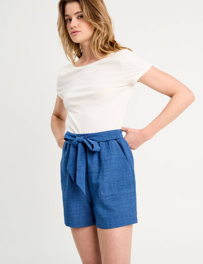 Combishort ceinturée bleu foncé femme