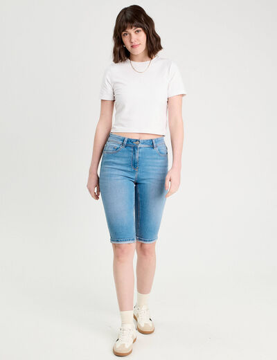 Bermuda skinny en jean denim double stone femme