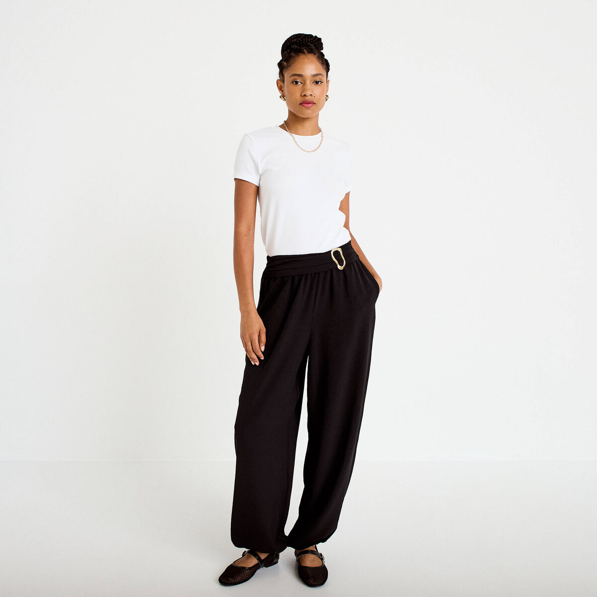 Pantalon bouffant taille standard noir femme