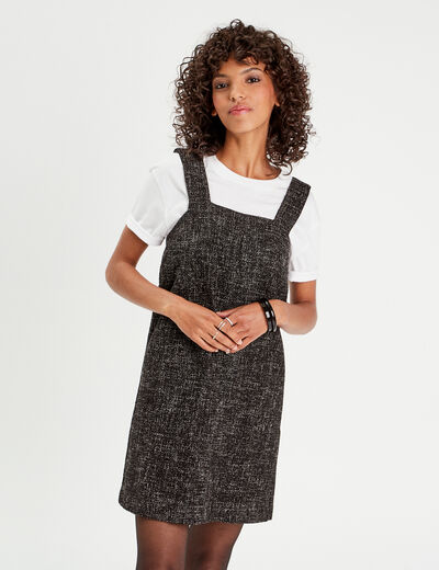 Robe chasuble droite tweed noir femme
