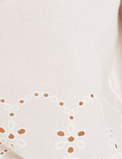 Blouse sans manches brodée blanc femme