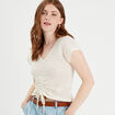 T-shirt manches courtes ajouré creme femme