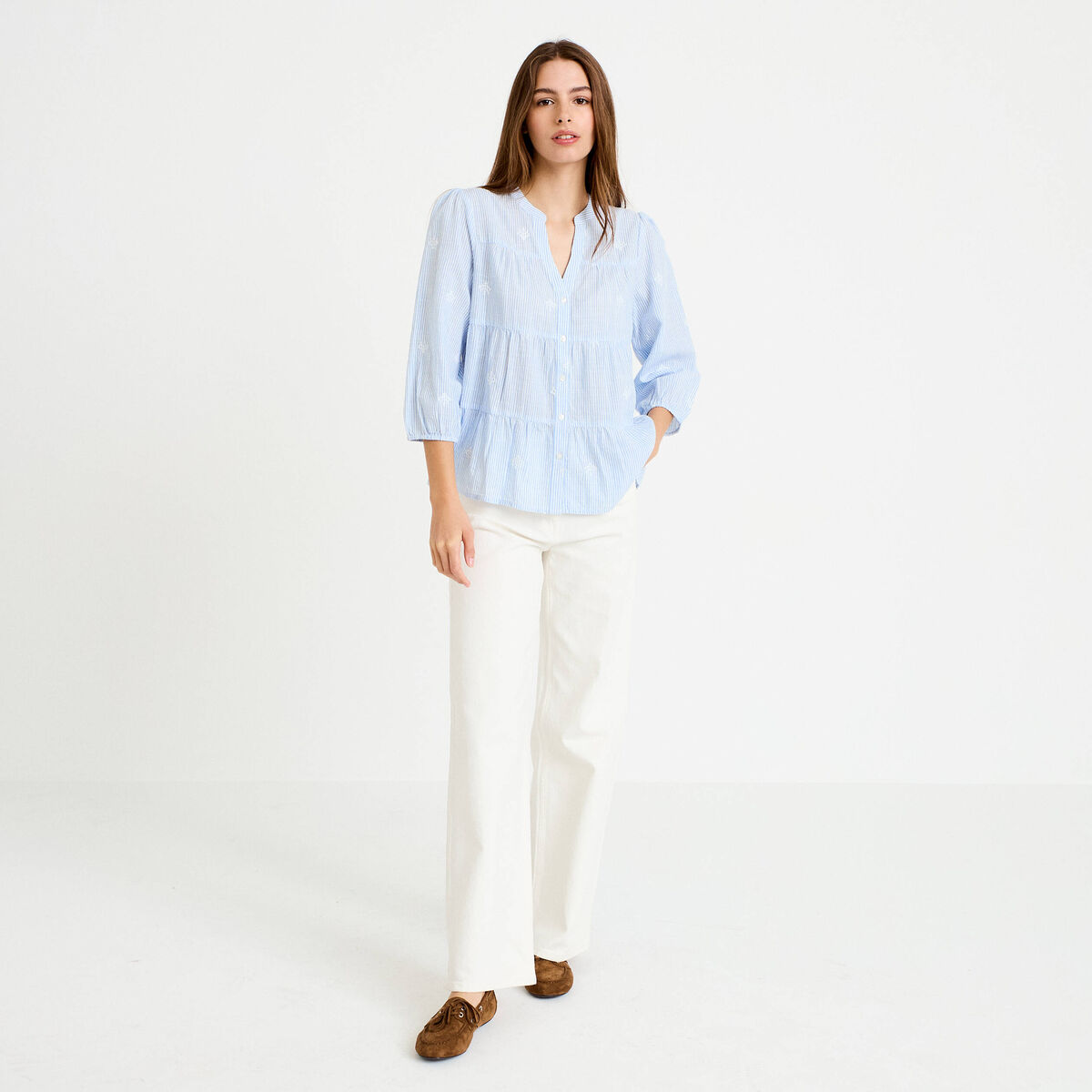 Chemise droite manches 3/4 blanc femme