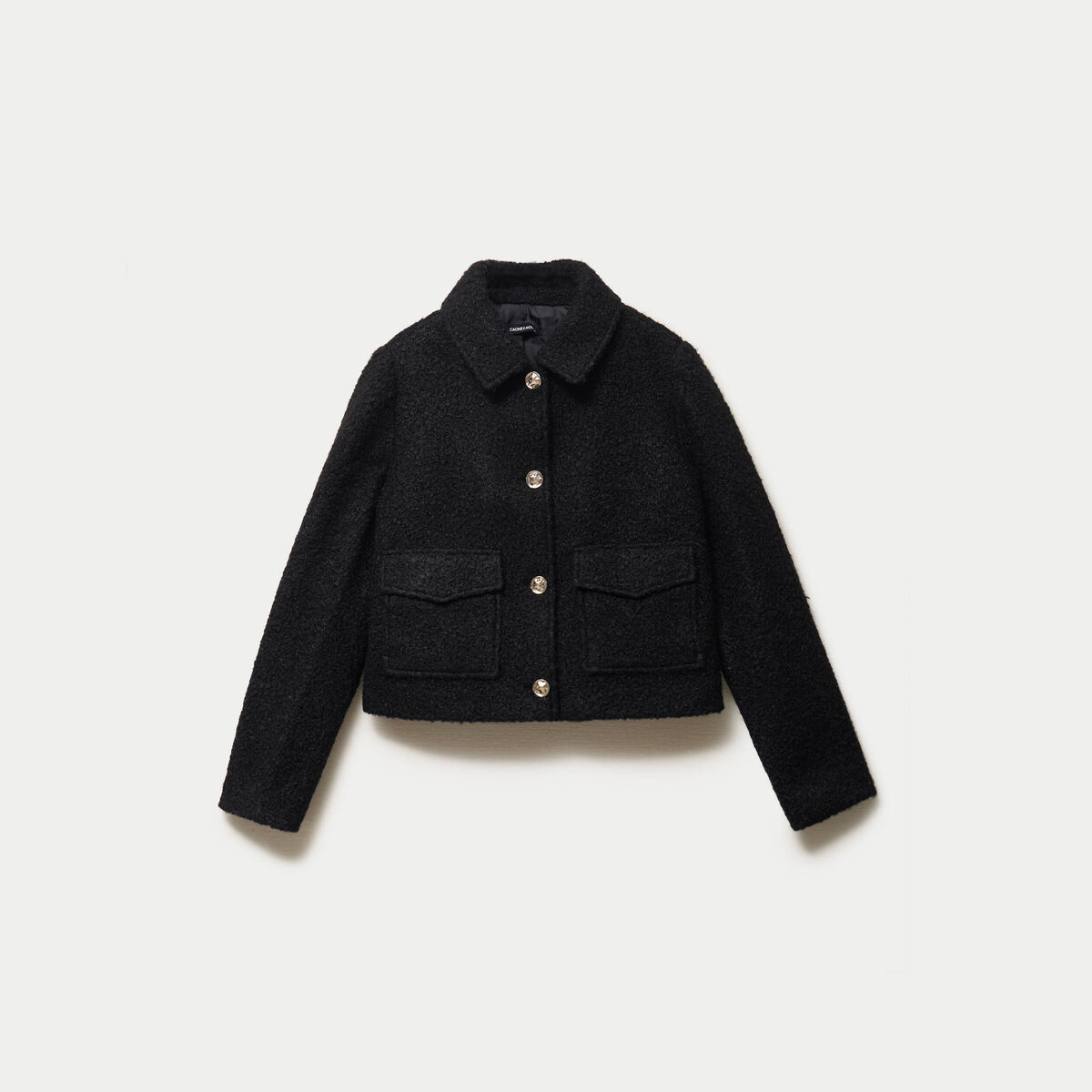 Veste droite bouclette col classique noir femme