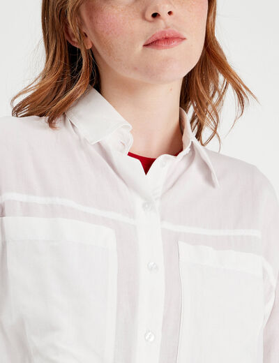 Chemise manches longues poches ecru femme