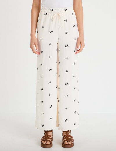 Pantalon bootcut brod&eacute; taille standard blanc femme