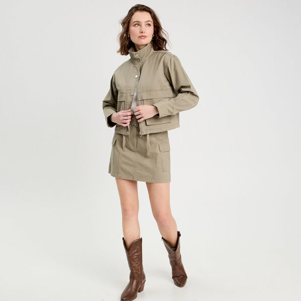 Jupe droite ceinturée vert kaki femme