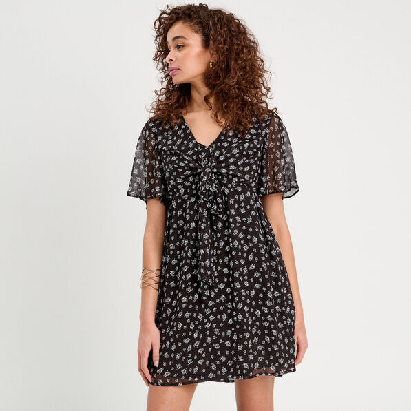 Robe évasée noeud poitrine noir femme