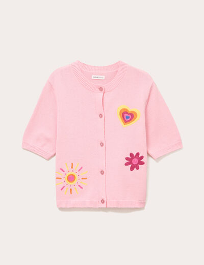Gilet brod&eacute; manches courtes rose corail femme