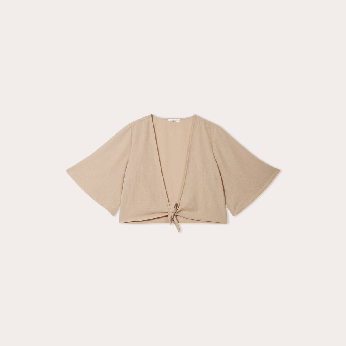 Blouse manches 3/4 nouée beige femme