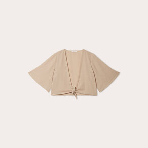 Blouse manches 3/4 nouée beige femme