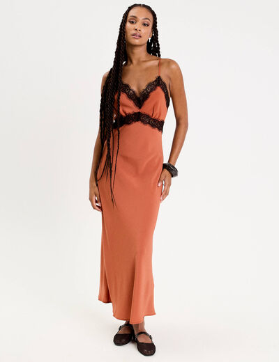 Robe longue droite bretelles terracotta femme
