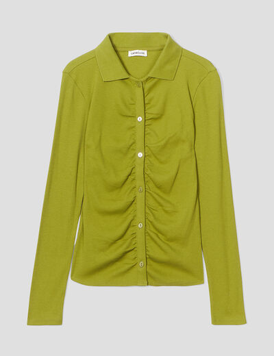 T-shirt côtelé avec fronces vert kaki femme