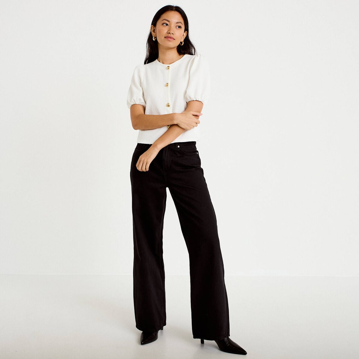 Blouse droite manches courtes ecru femme