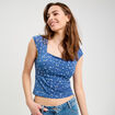 Blouse dos ouvert bleu foncé femme